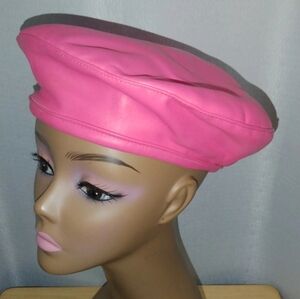 Pink Leather Beret Hat